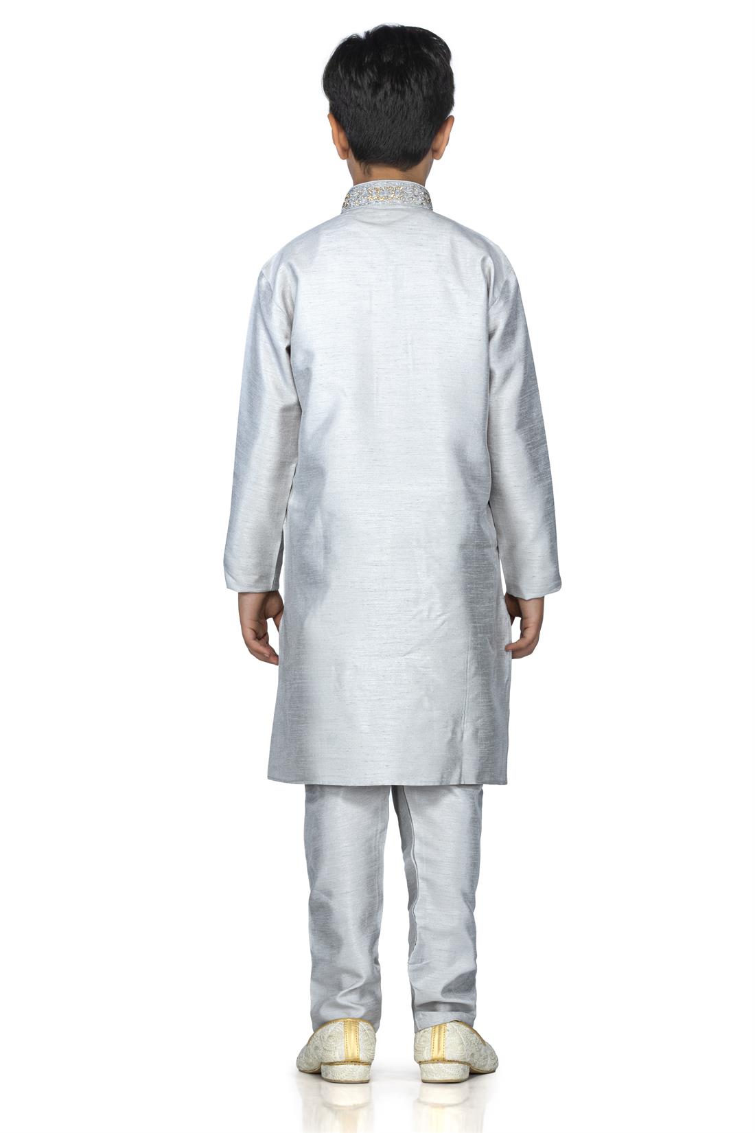 Grey Embroidered Boys Kurta Pajama