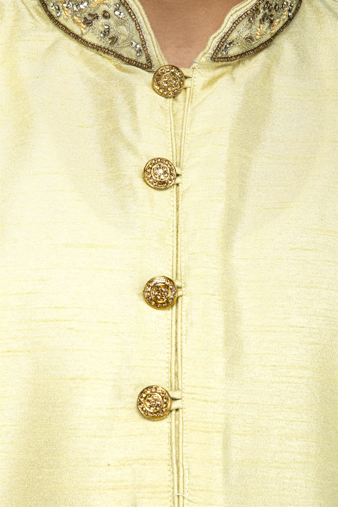 Light Gold Embroidered Silk Boys Kurta Pajama