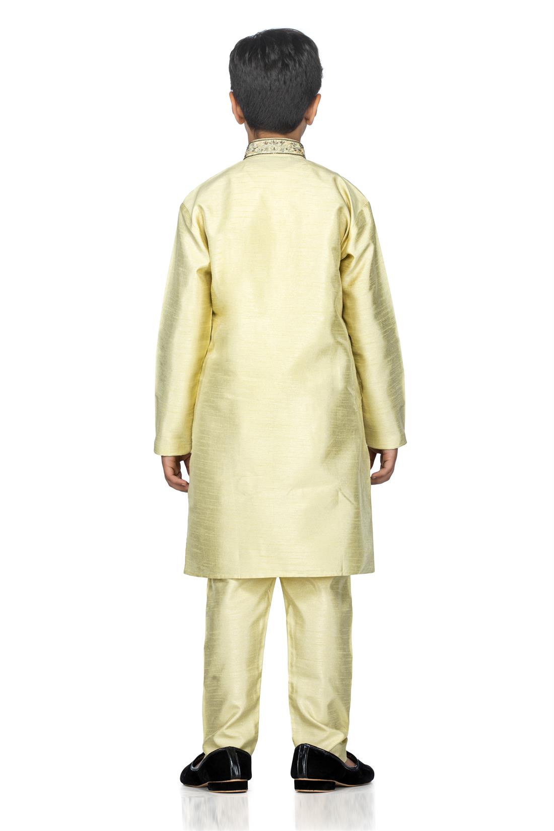 Light Gold Embroidered Silk Boys Kurta Pajama