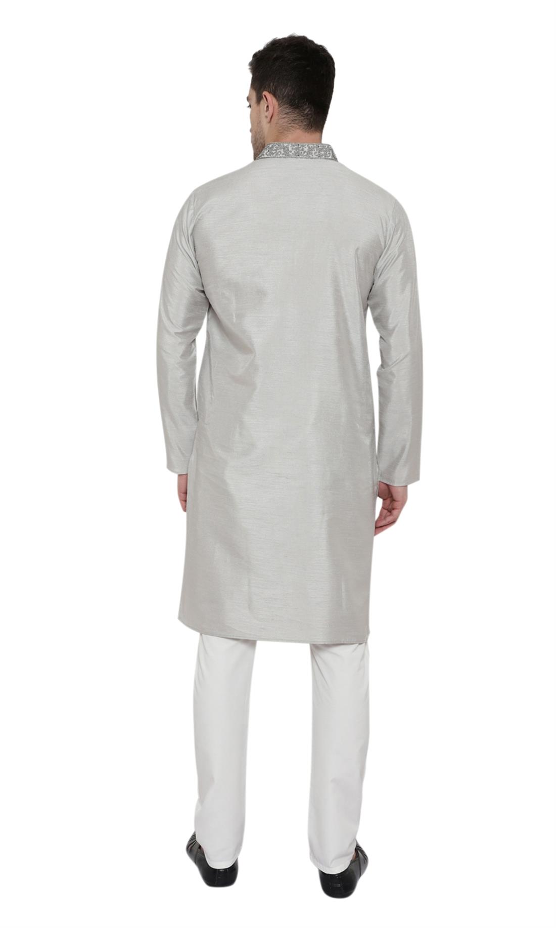 Grey Embroidered Mens Kurta Pajama