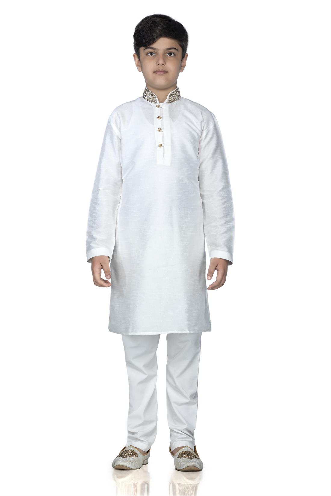 Off White Embroidered Boys Kurta Pajama
