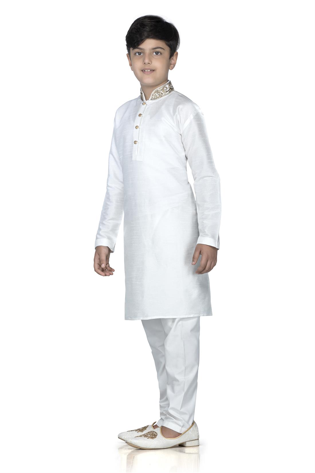 Off White Embroidered Boys Kurta Pajama