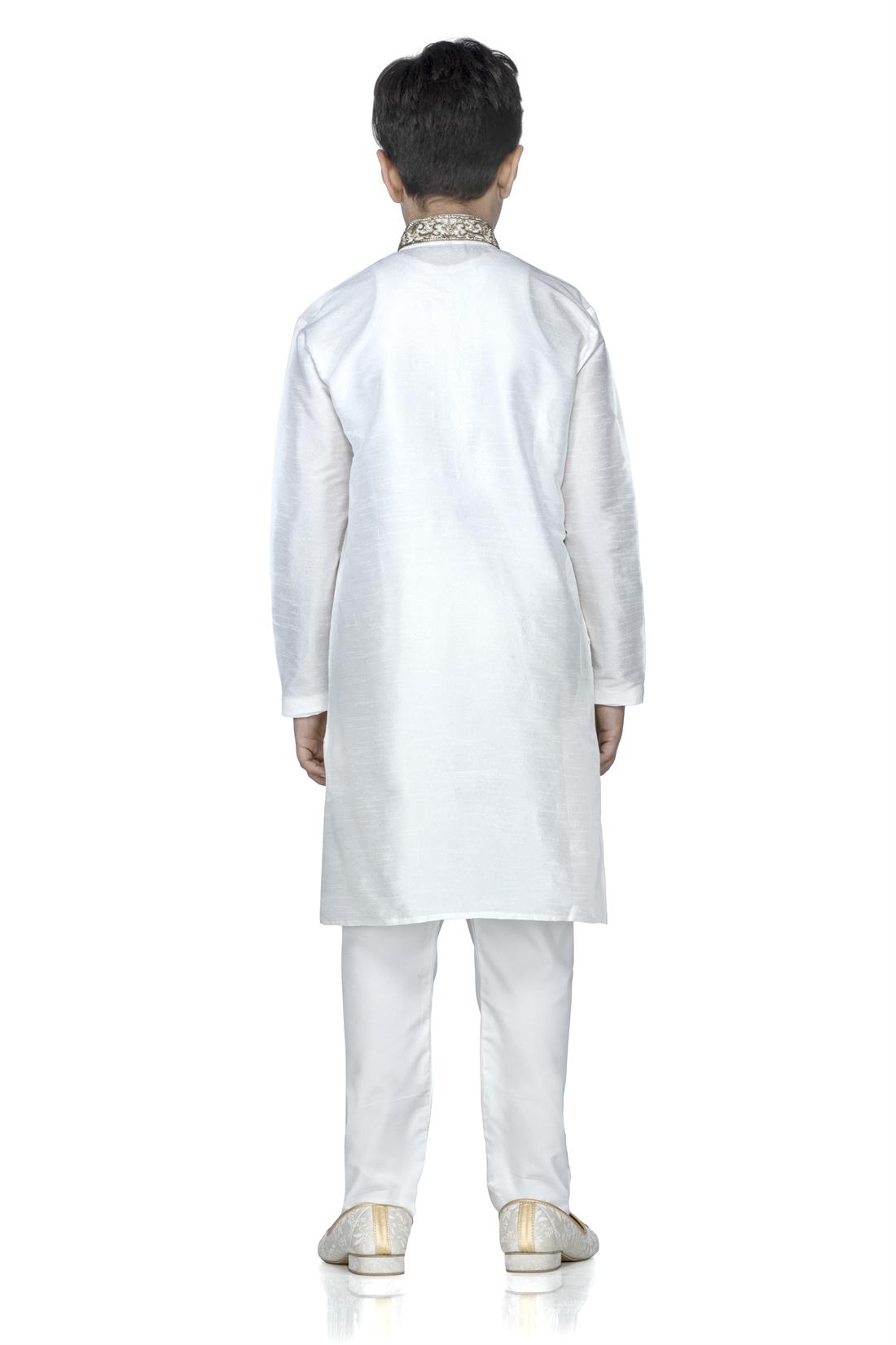 Off White Embroidered Boys Kurta Pajama