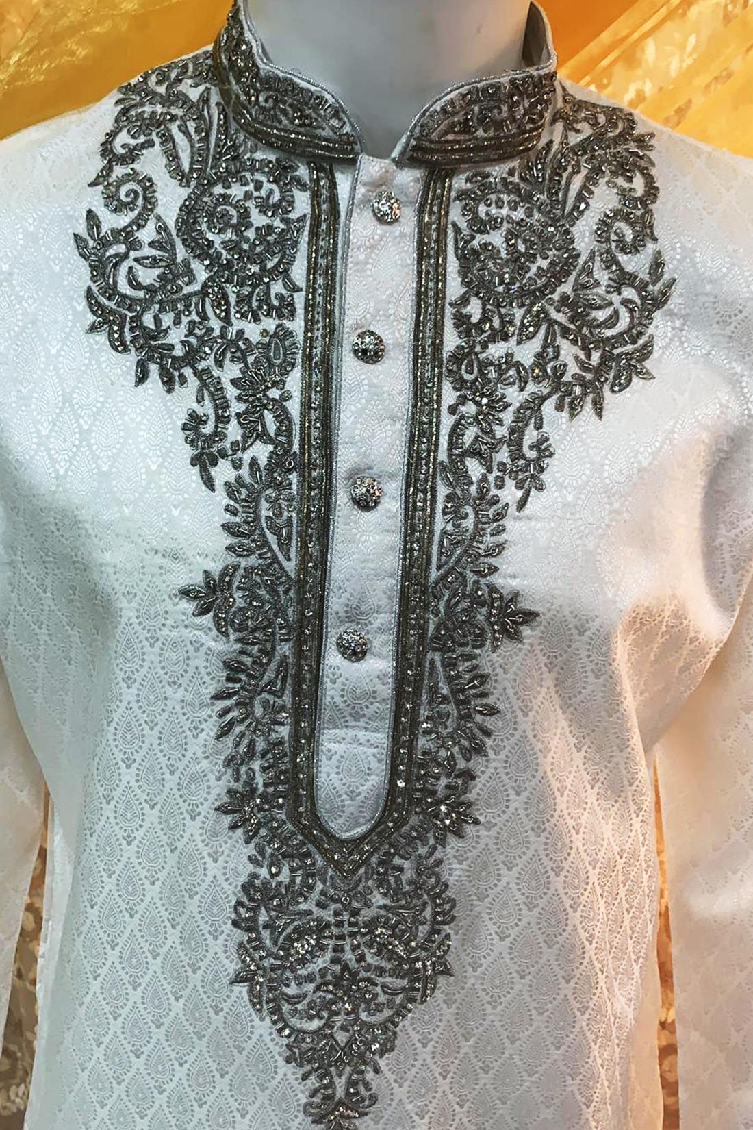 Ivory Embroidered Mens Kurta Pajama