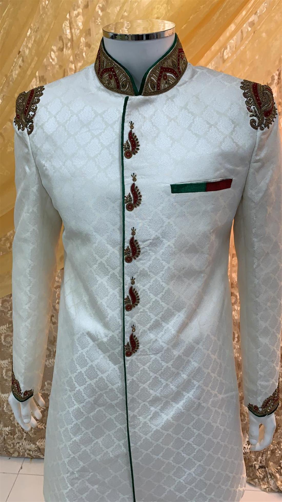 White Embroidered Mens Sherwani
