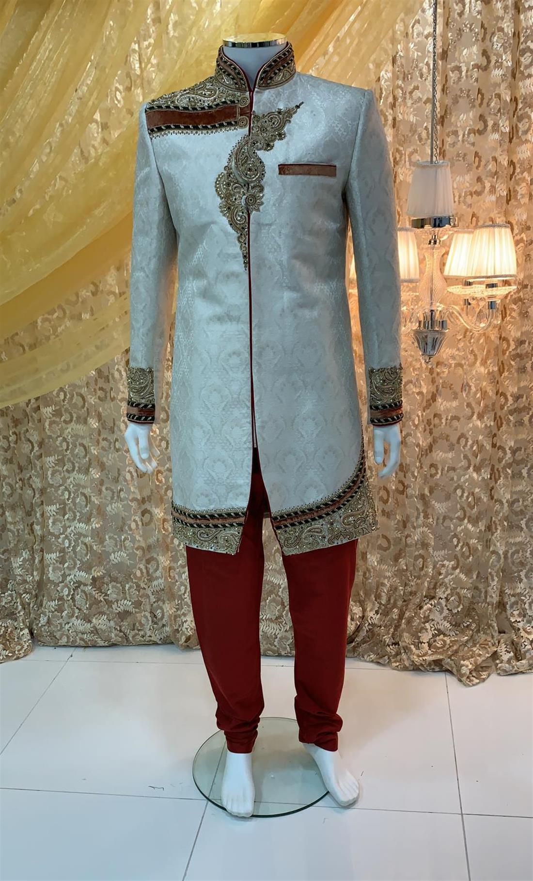 Ivory Embroidered Mens Sherwani