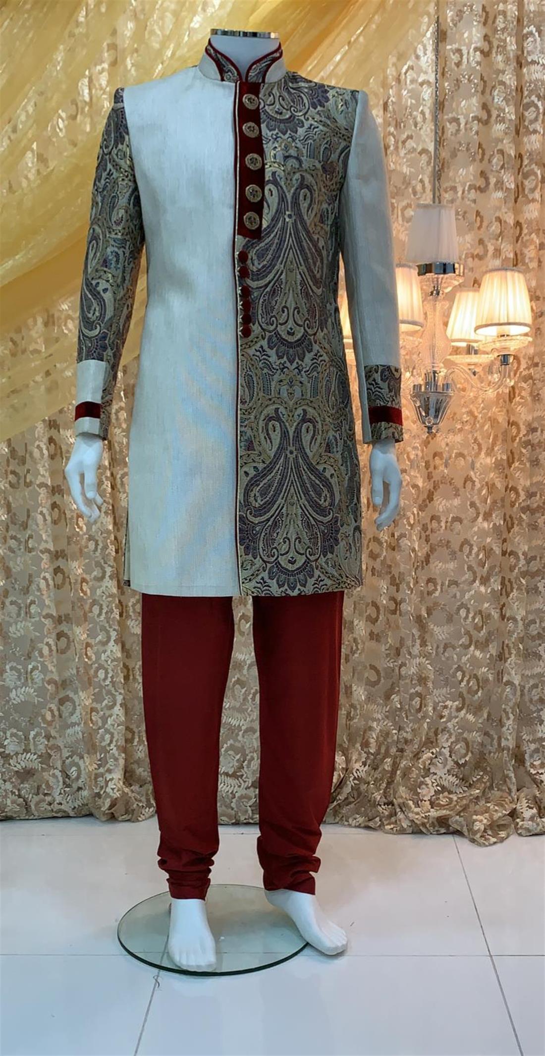 Ivory Printed Mens Sherwani