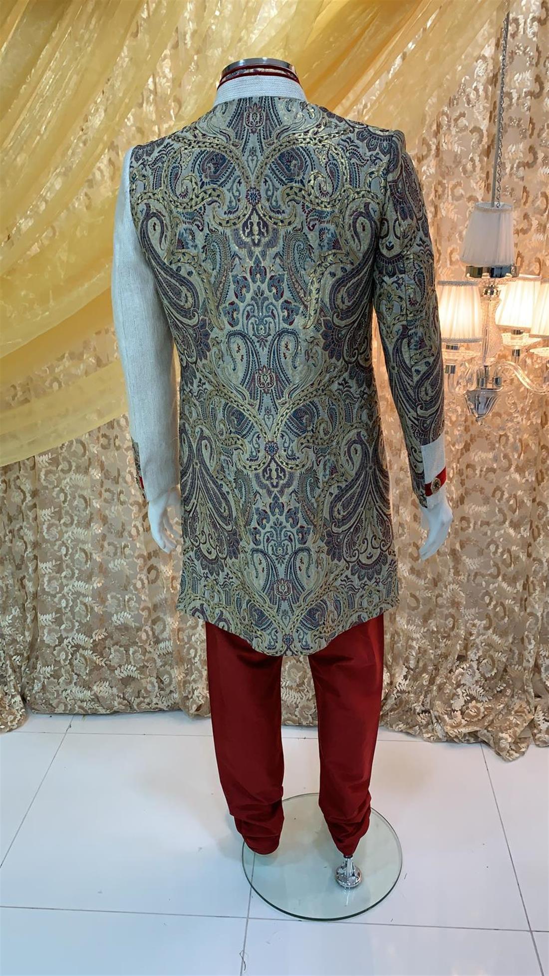 Ivory Printed Mens Sherwani