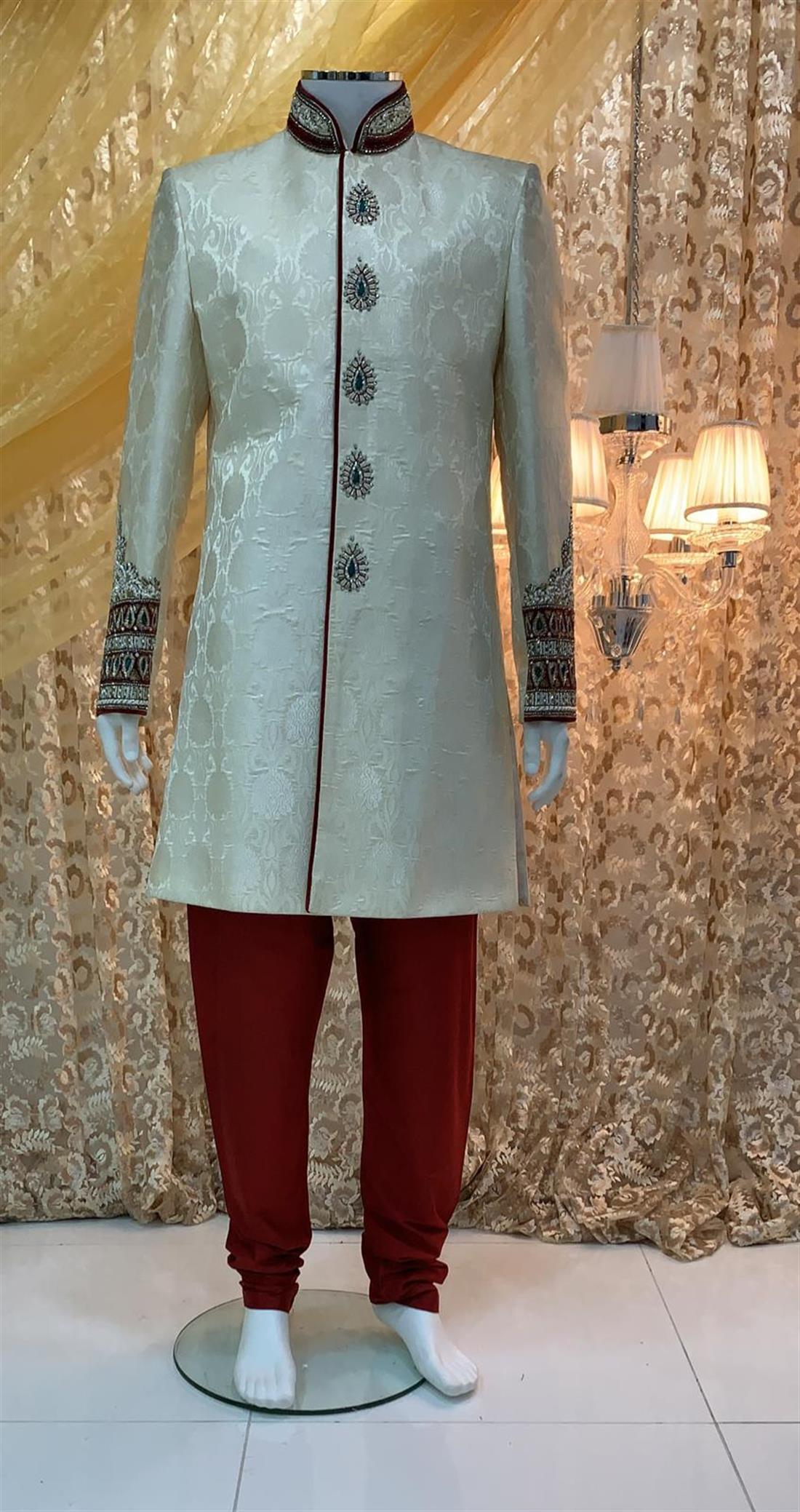 Ivory Embroidered Mens Sherwani