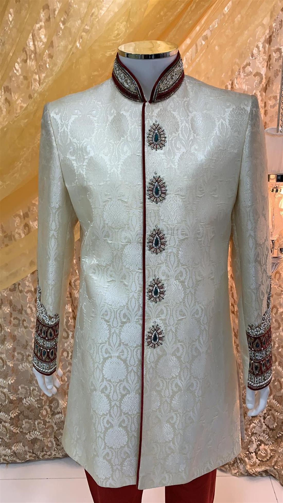 Ivory Embroidered Mens Sherwani