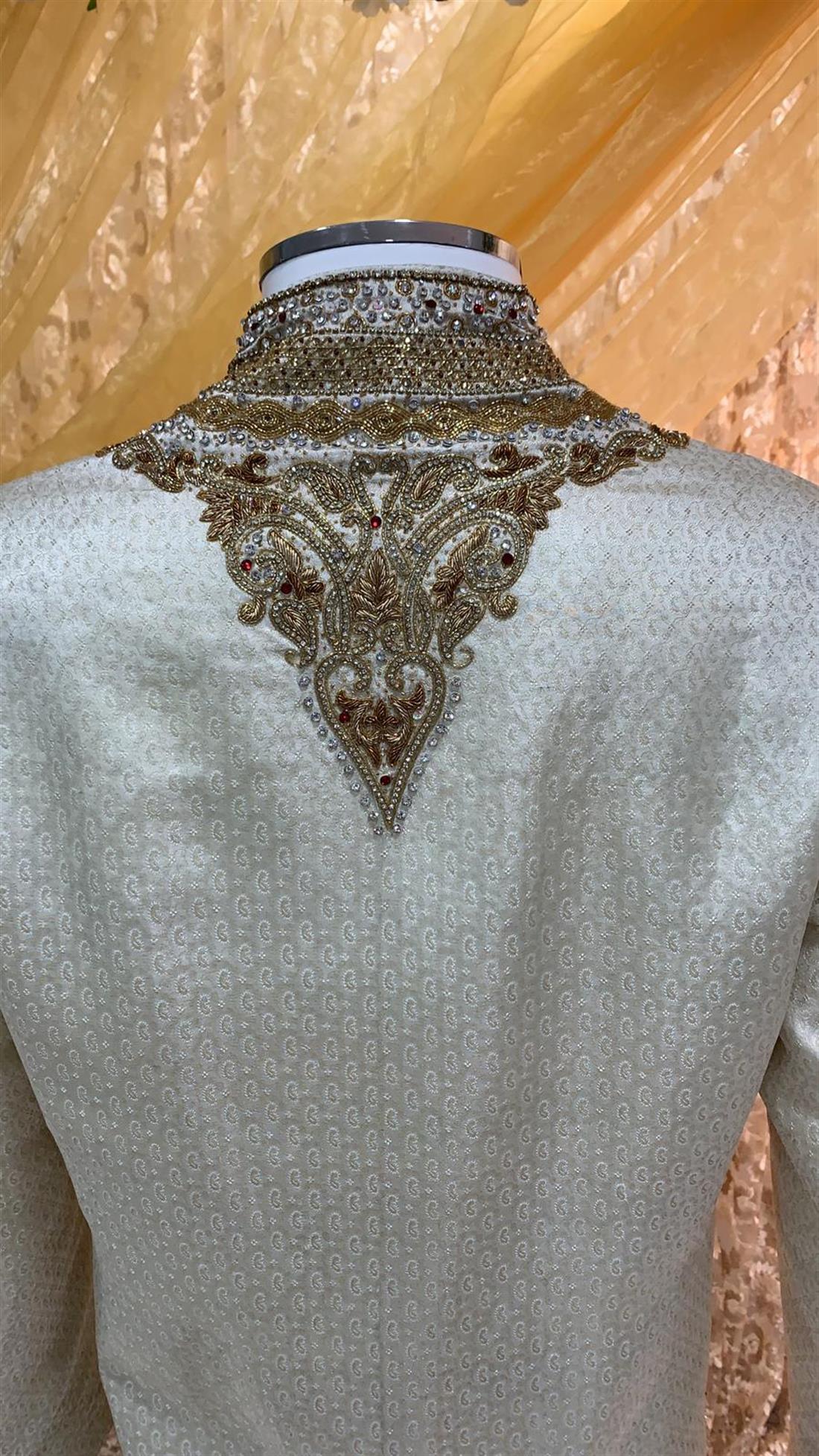 Light Gold Embroidered Mens Sherwani