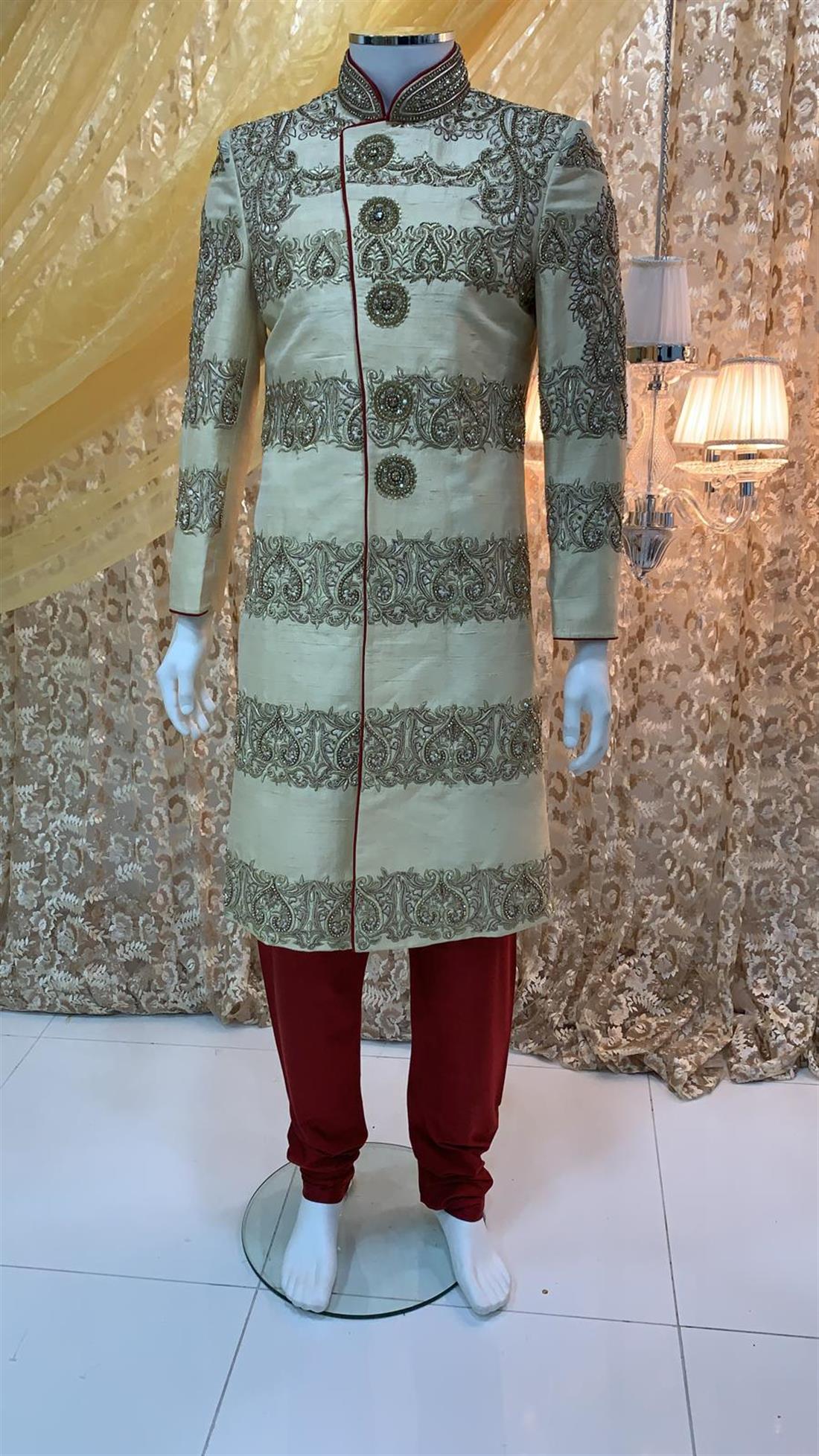 Gold Embroidered Silk Mens Sherwani