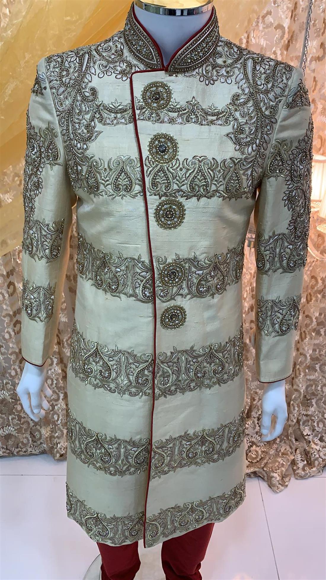 Gold Embroidered Silk Mens Sherwani