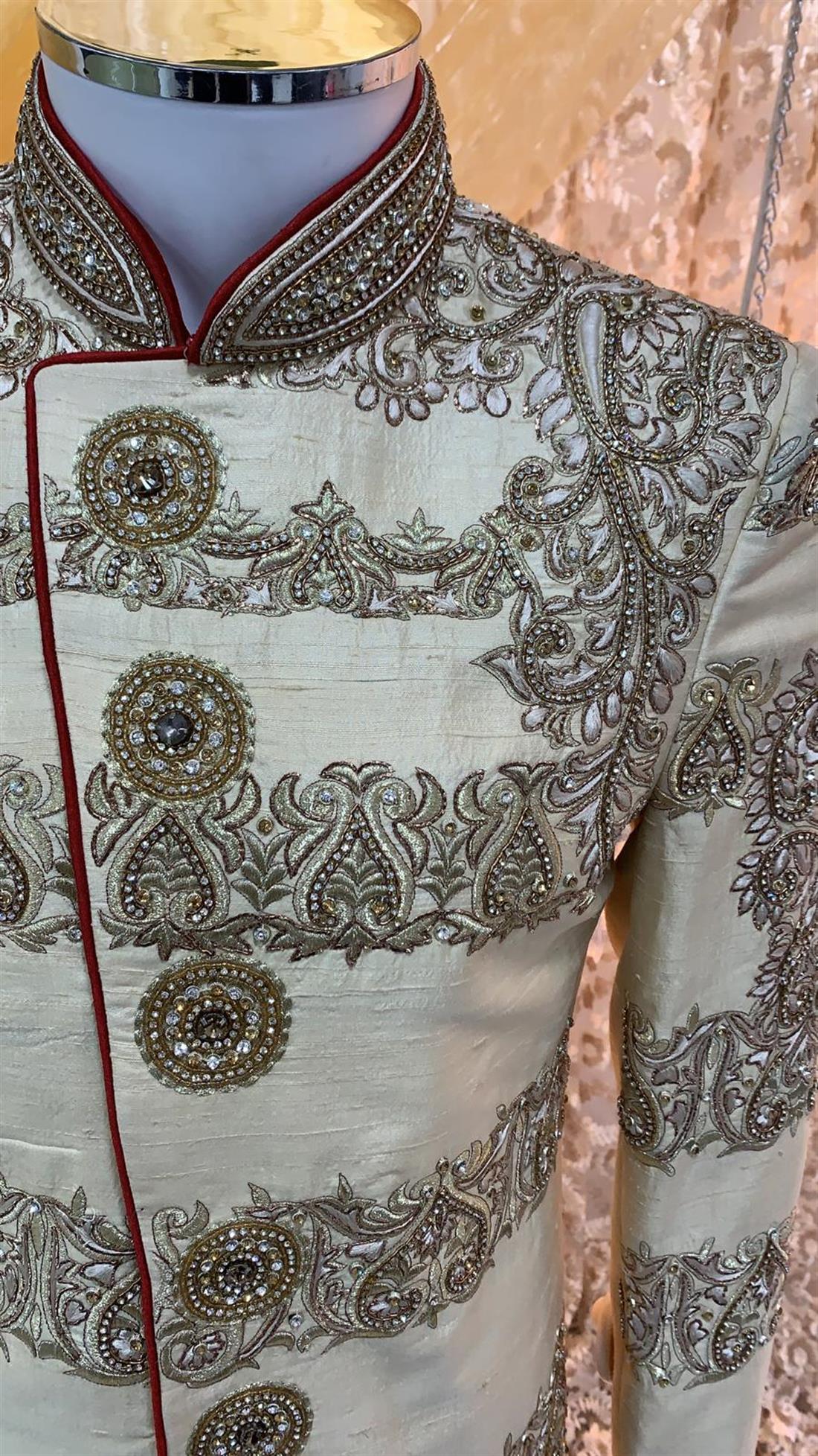 Gold Embroidered Silk Mens Sherwani