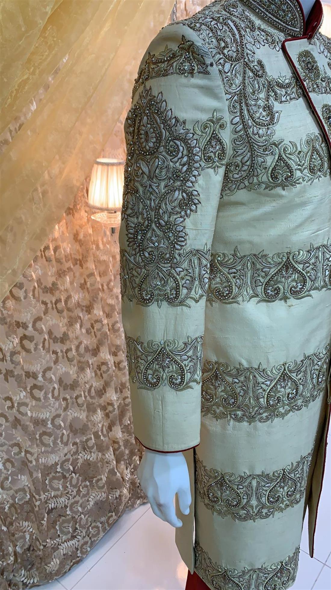 Gold Embroidered Silk Mens Sherwani