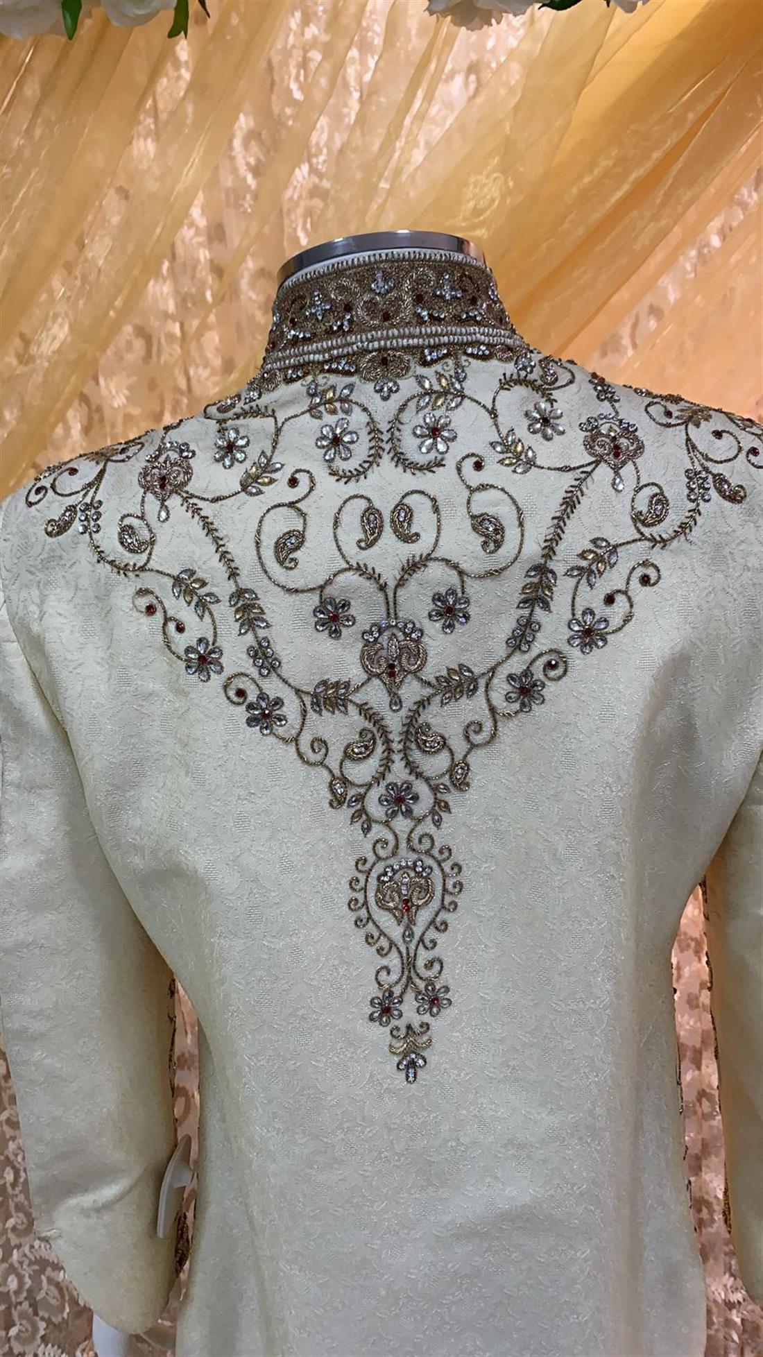 Light Gold Embroidered Mens Sherwani