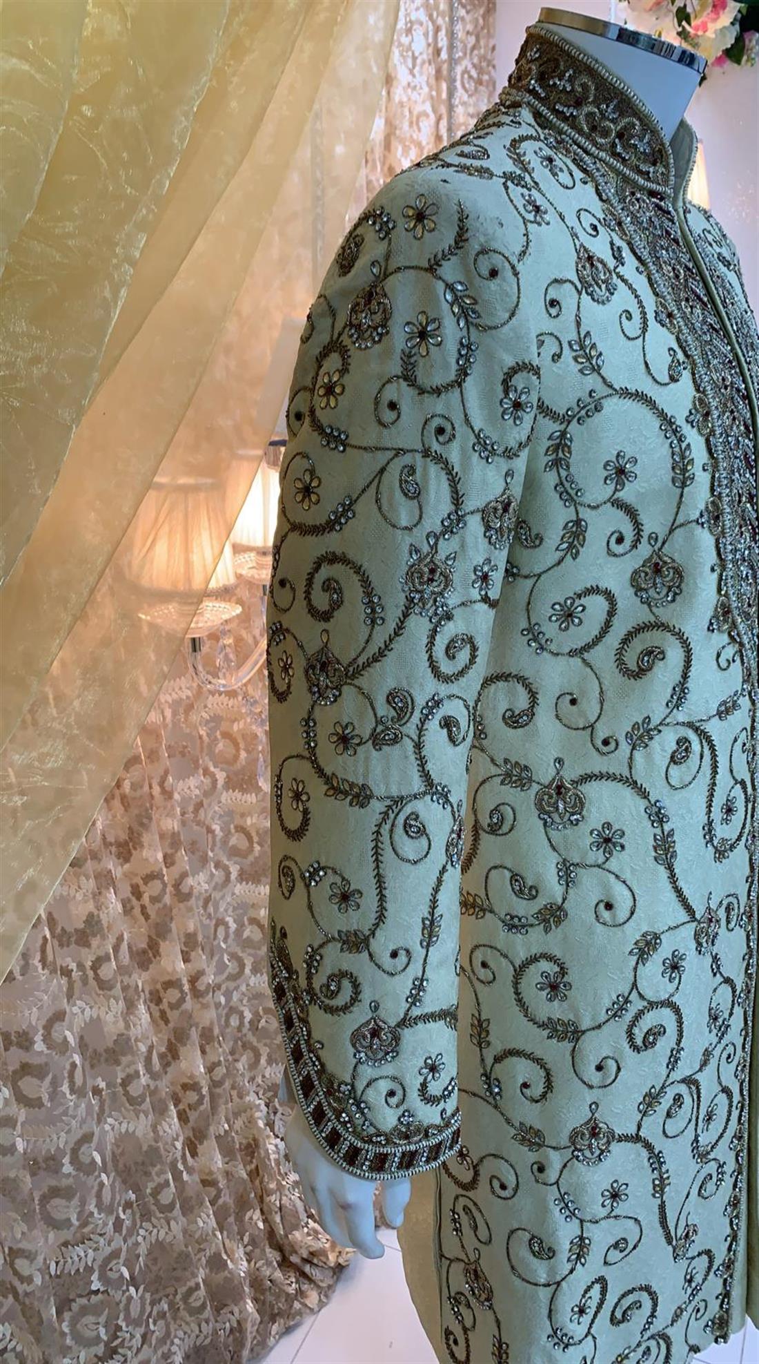 Light Gold Embroidered Mens Sherwani