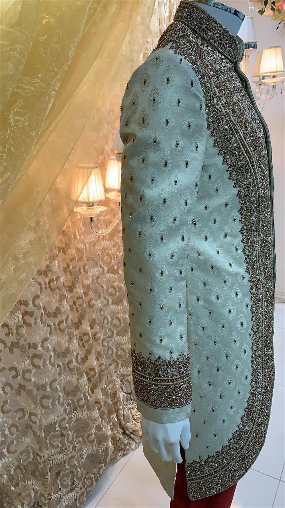 Light Gold Embroidered Mens Sherwani