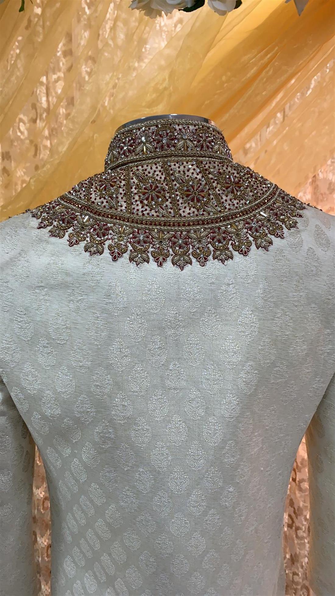 Light Gold Embroidered Mens Sherwani