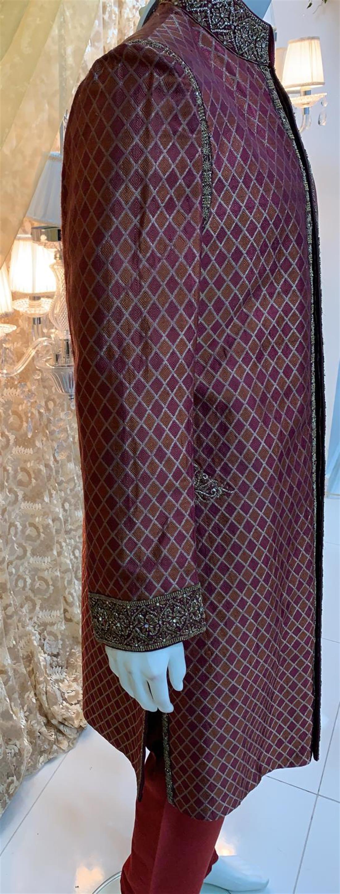 Maroon Embroidered Mens Sherwani