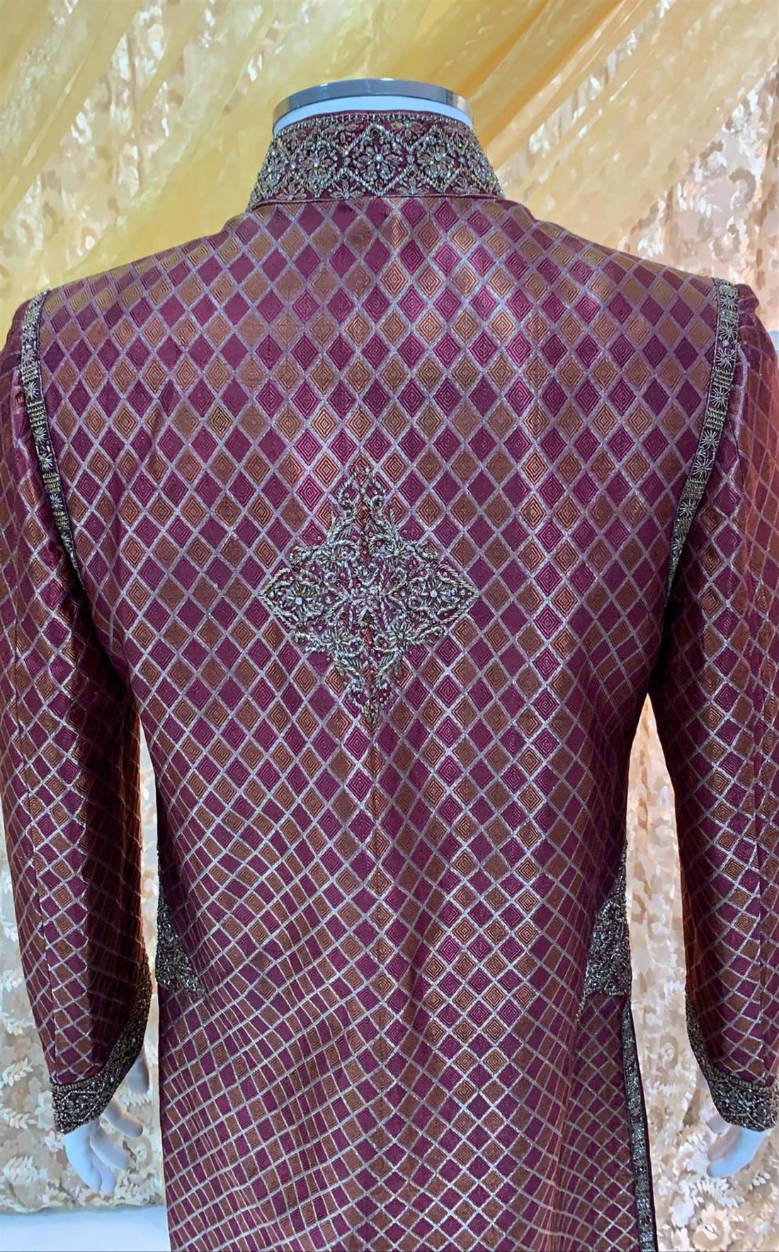 Maroon Embroidered Mens Sherwani