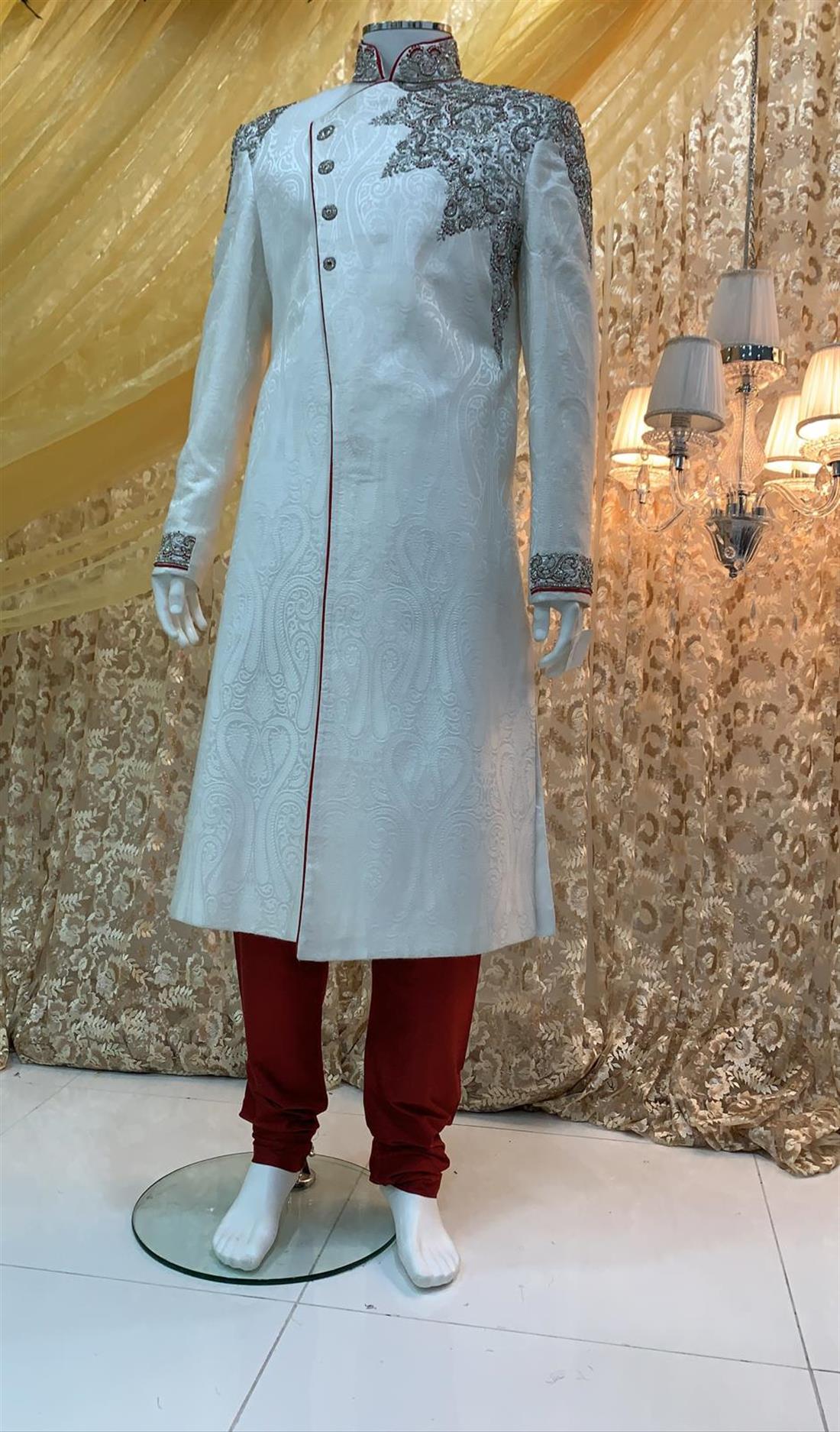 Ivory Embroidered Mens Sherwani