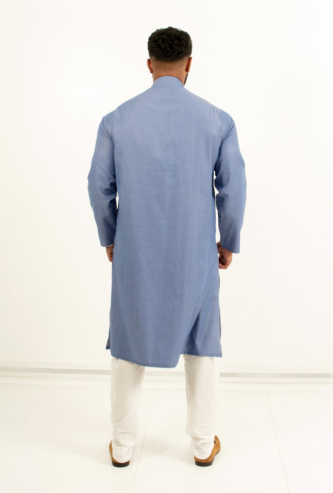 Plain denim look kurta pajma with matching buttons