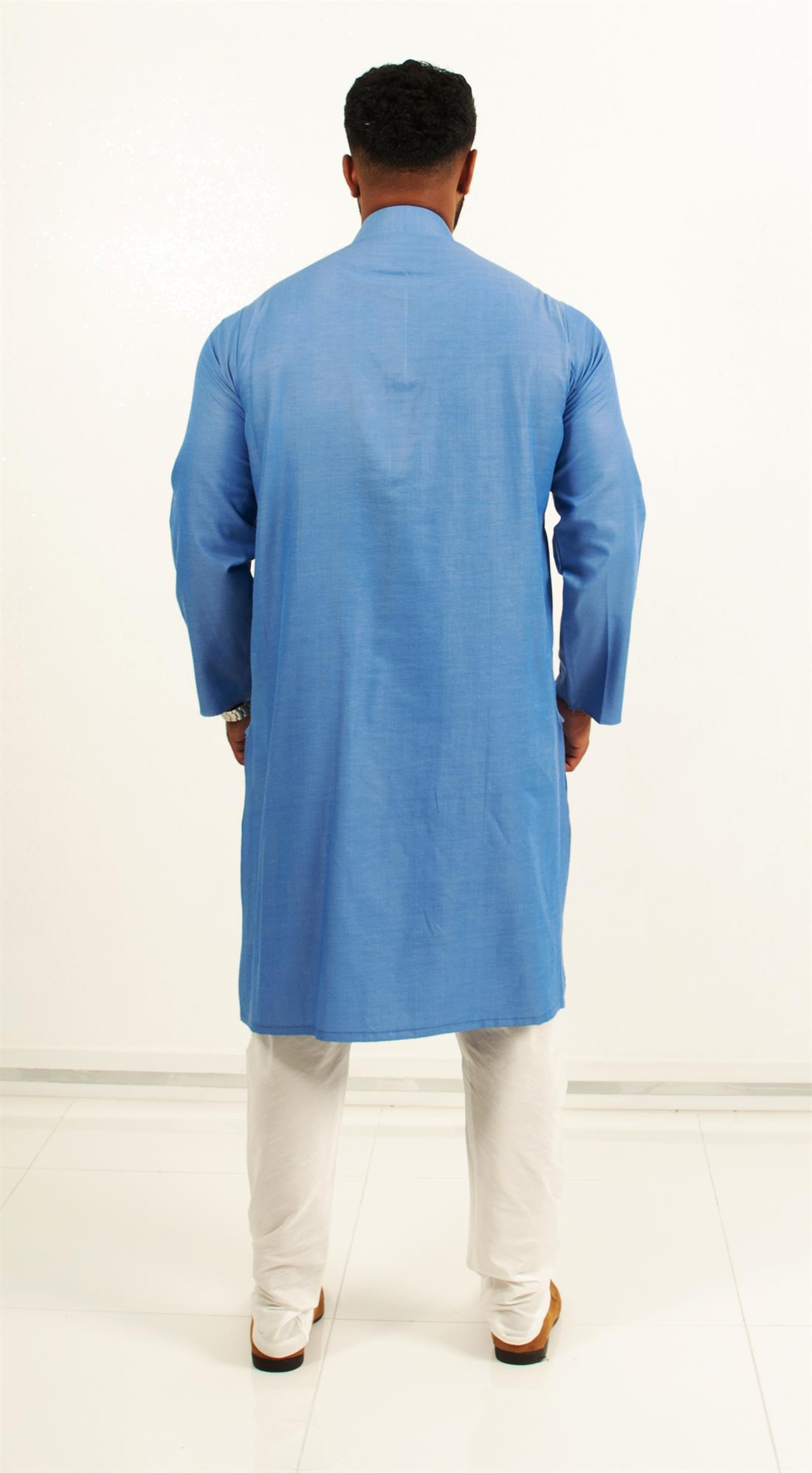 Plain denim look kurta pajma with matching buttons