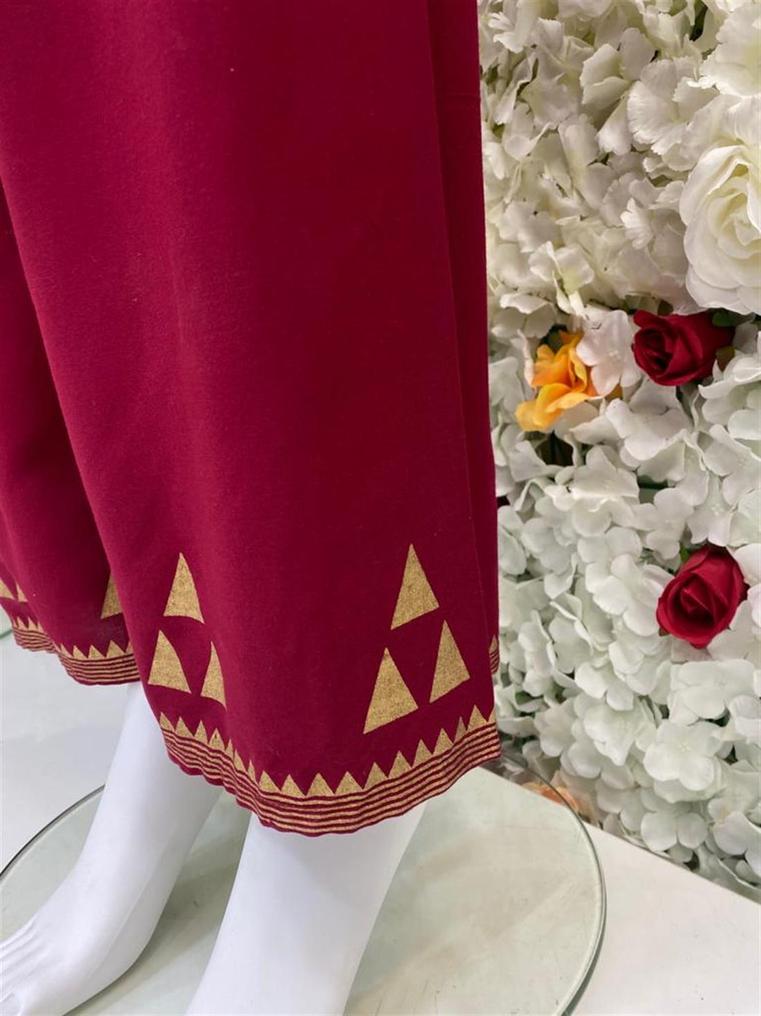 Maroon Printed Palazzo Legging and Trousers