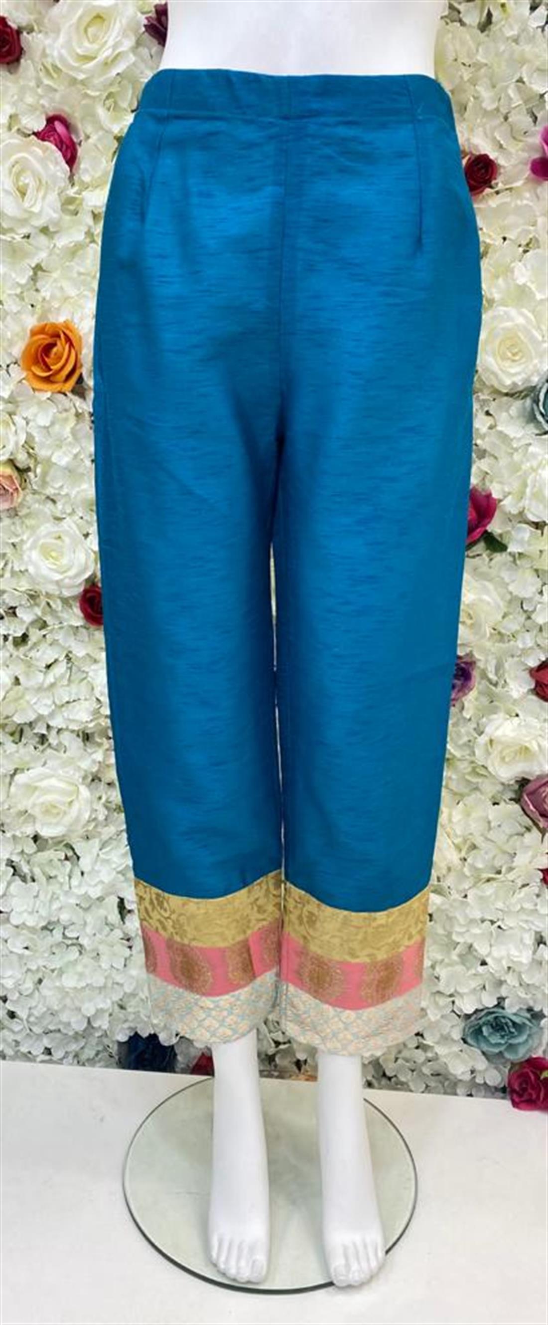 Turquoise Blue Raw Silk Trouser.