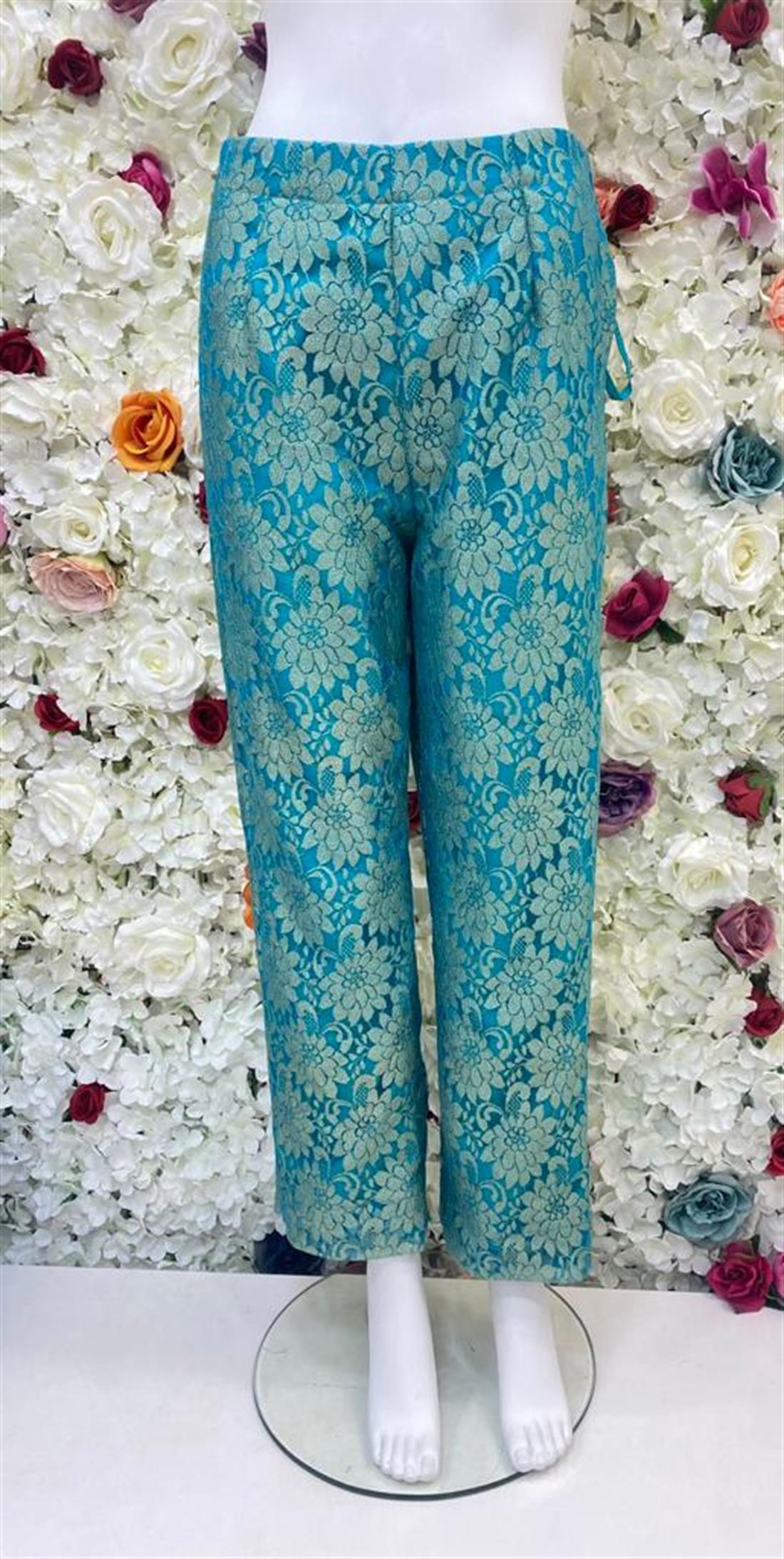 Turquoise Beautiful Laced Trouser with Side Pocket.