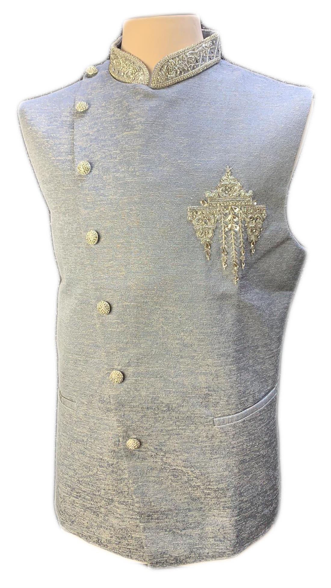 Grey Beaded Mens Waistcoat