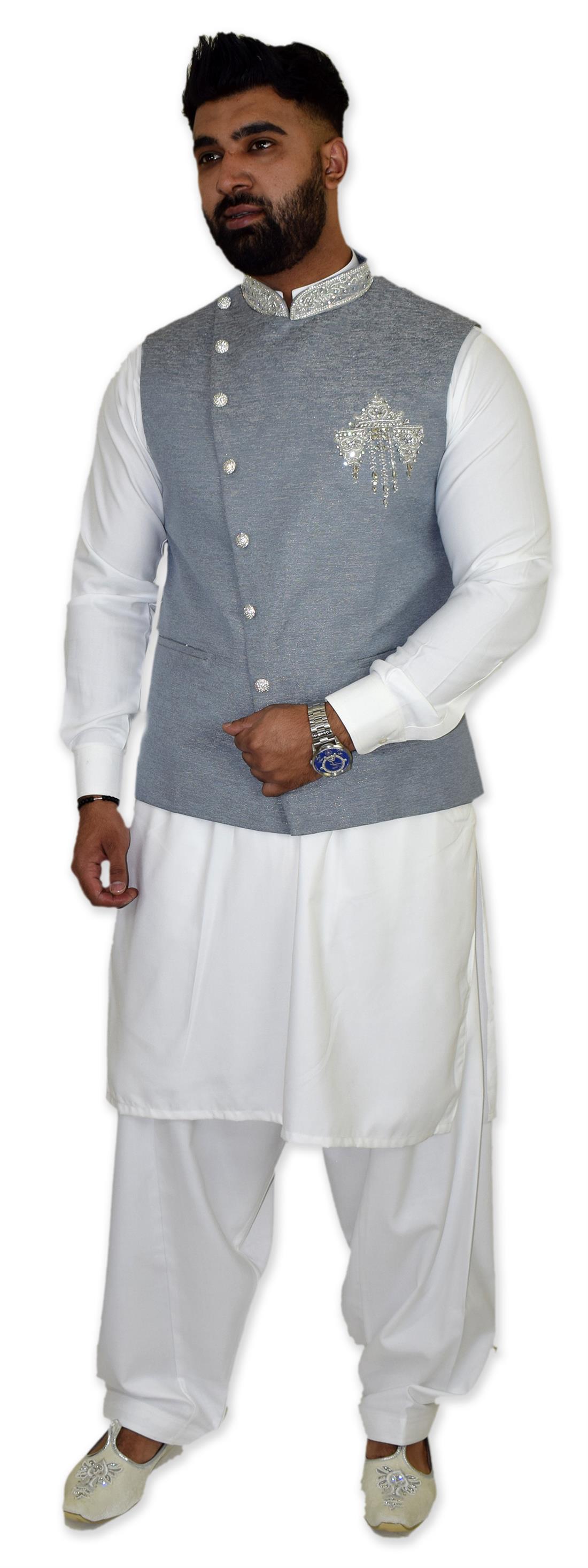 Grey Beaded Mens Waistcoat