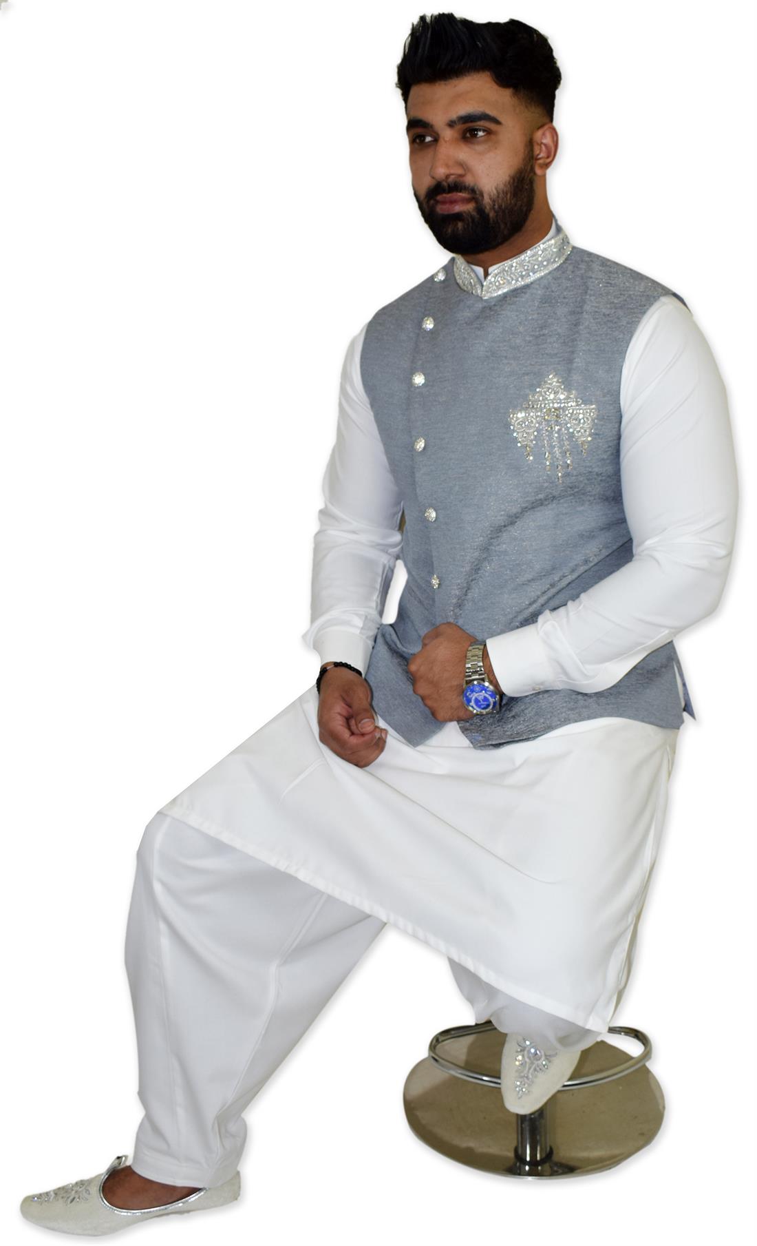 Grey Beaded Mens Waistcoat