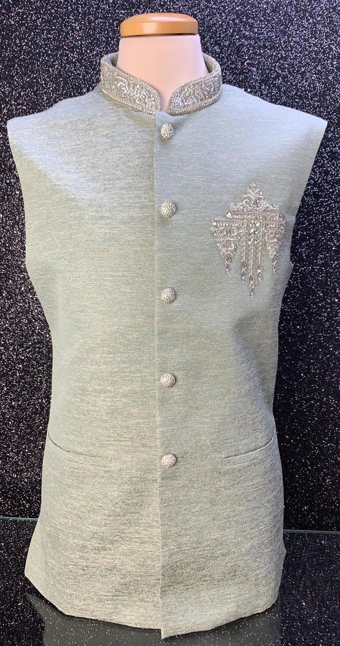 Lime Green Beaded Mens Waistcoat