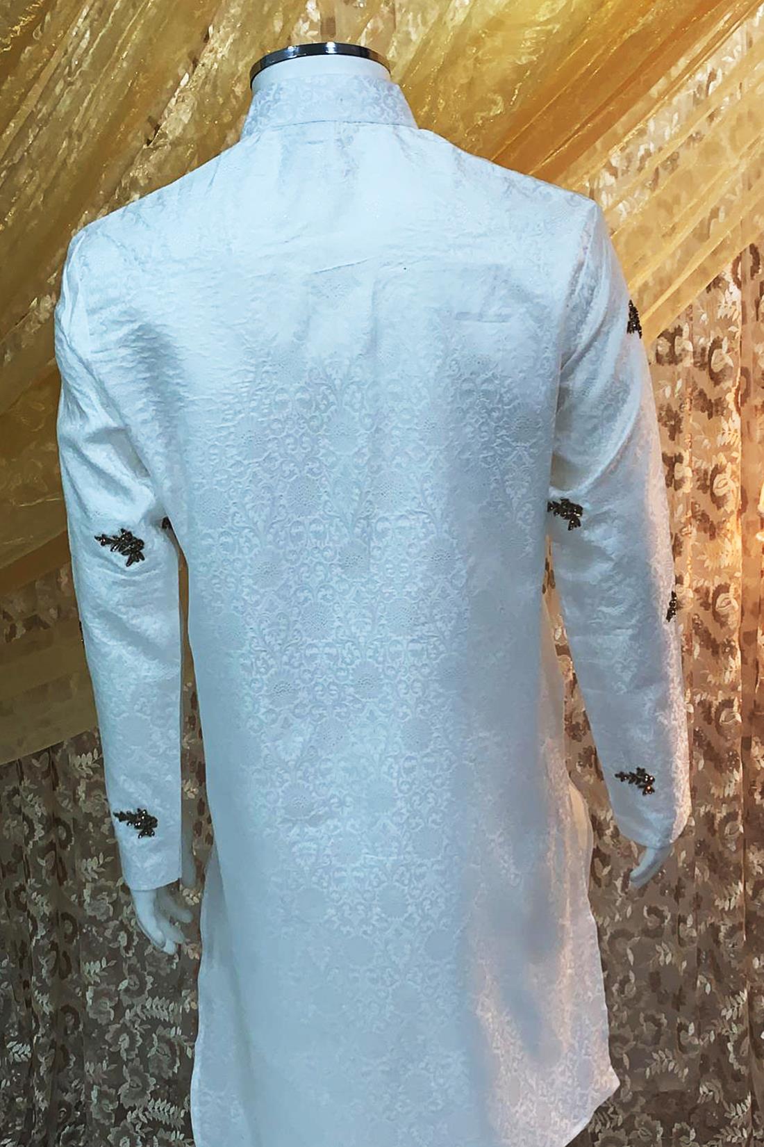 Ivory & Gold Embroidered Mens Kurta Pajama