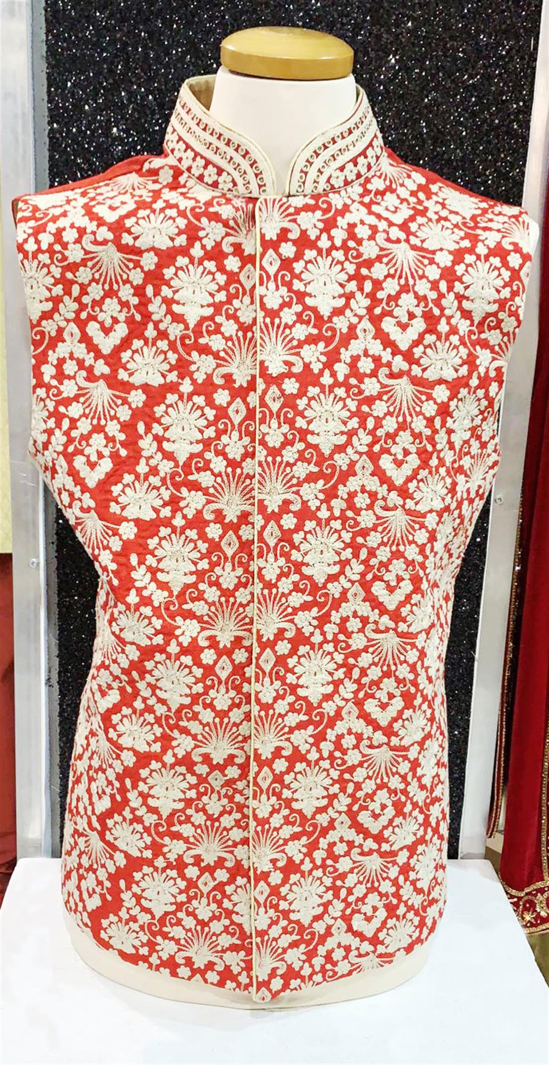 RED & Gold Embroidered Mens Waistcoat
