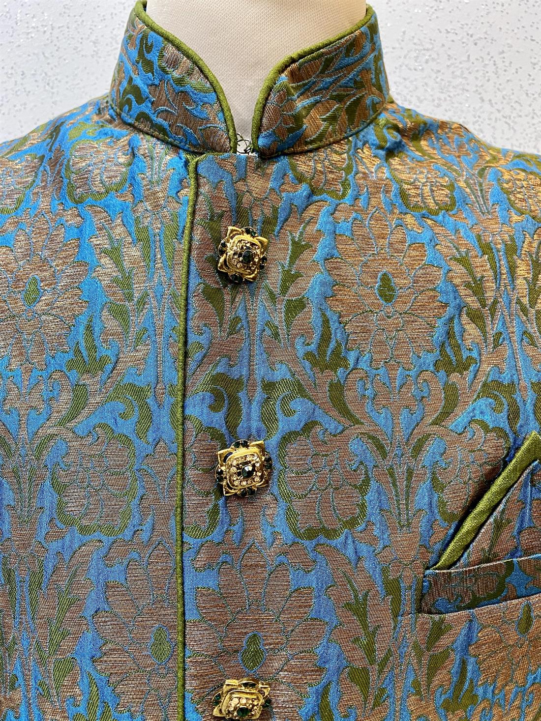 Blue & Green Brocade Waistcoat with Nice Metal Buttons.