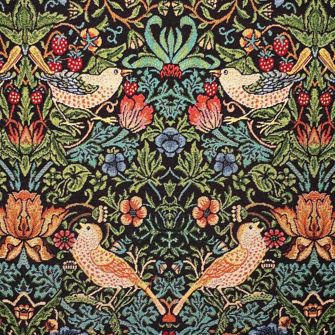 Black Cotton William Morris Strawberry Thief Tapestry Fabric