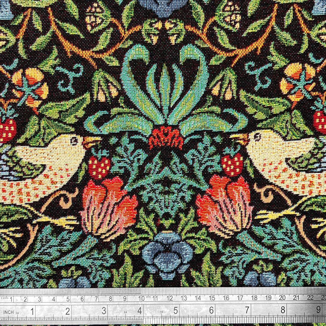 Black Cotton William Morris Strawberry Thief Tapestry Fabric