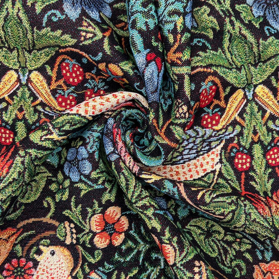 Black Cotton William Morris Strawberry Thief Tapestry Fabric