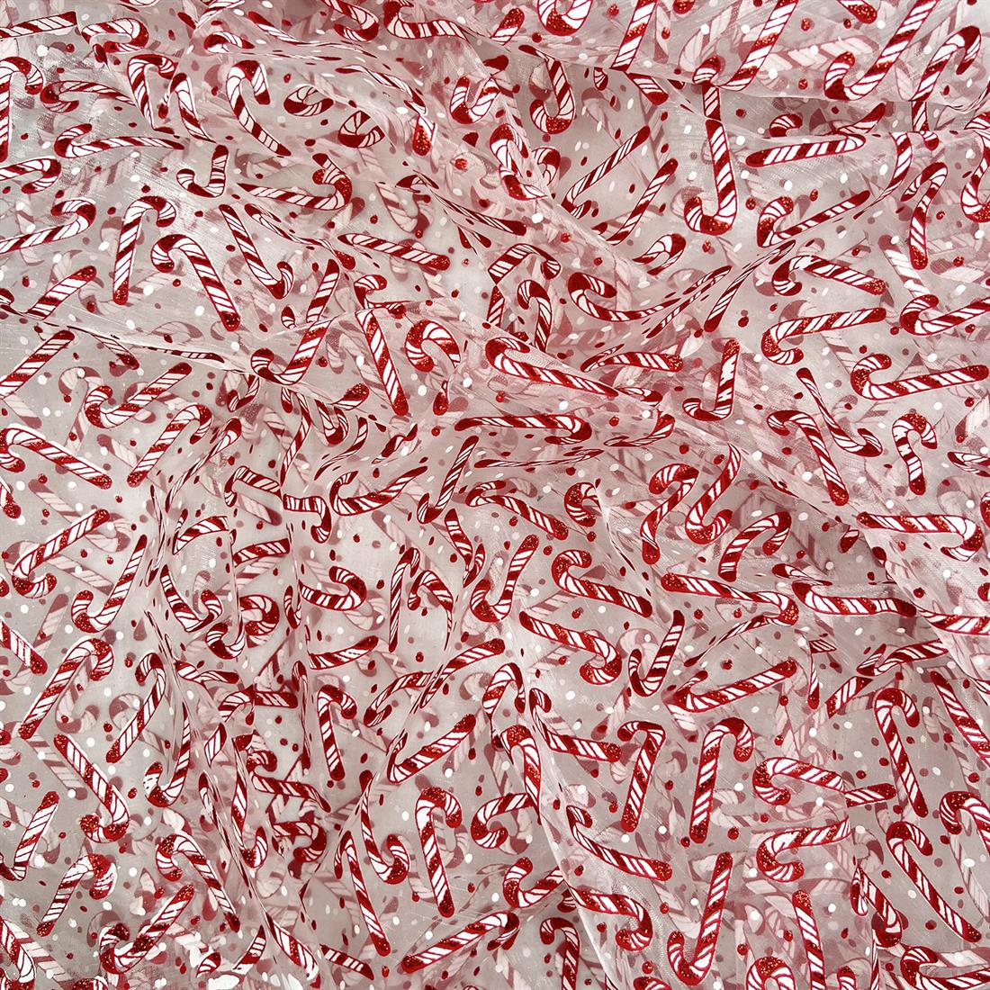 Candy Cane Design Organza Fabric Xmas Drapery Gifts Wrapping