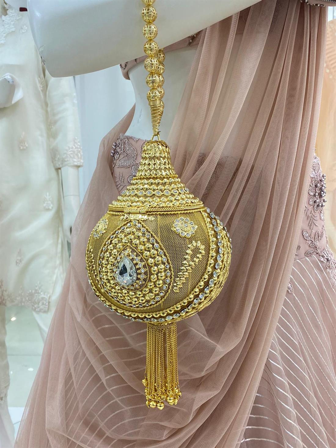 Gold Stone Work Hand Bag