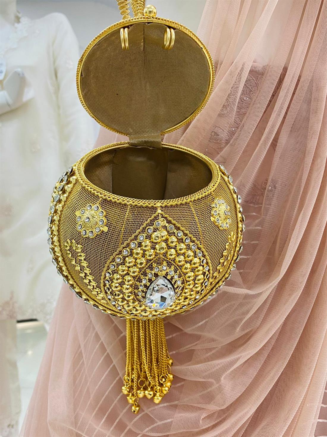 Gold Stone Work Hand Bag