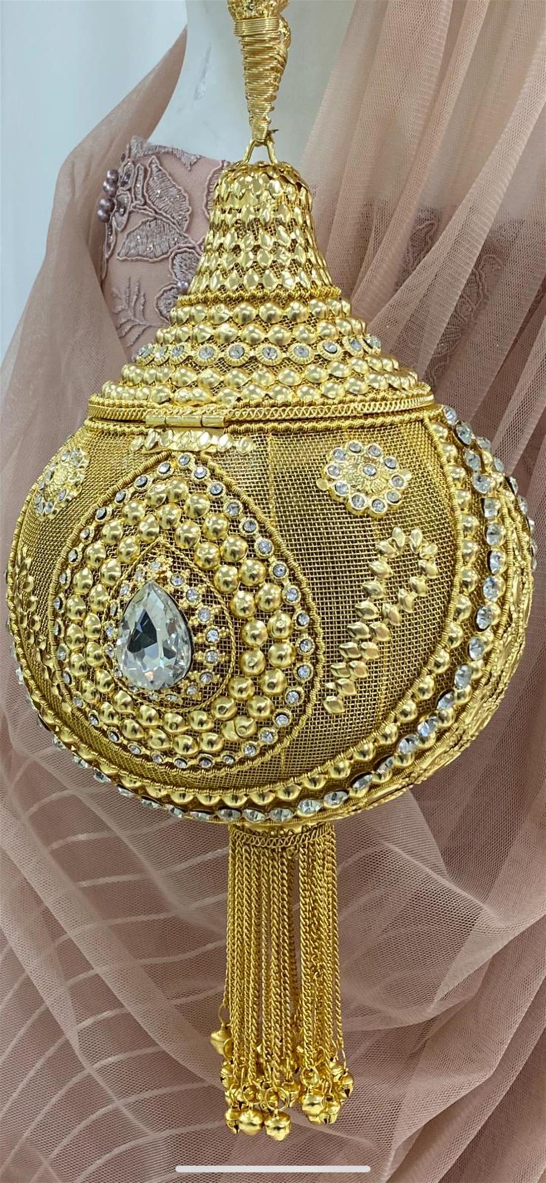 Gold Stone Work Hand Bag