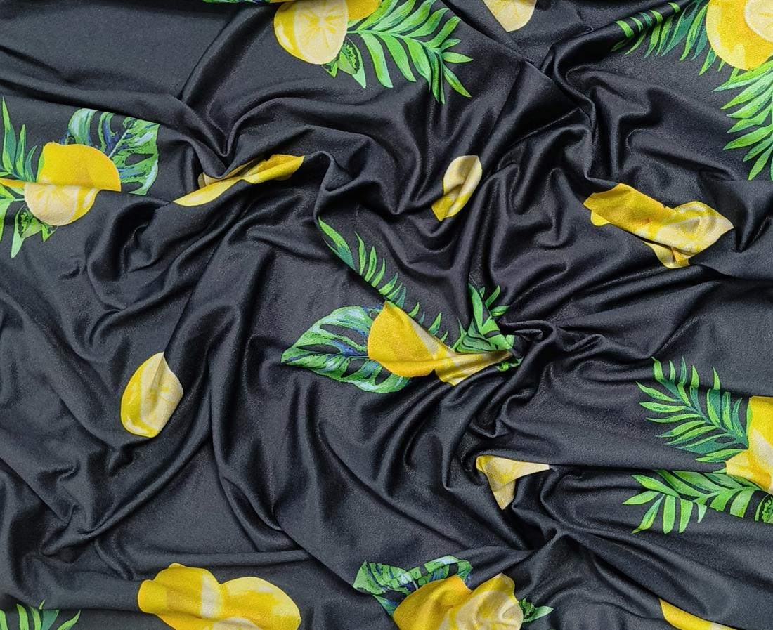 Black Lemon Printed Polyester Jersey Fabric
