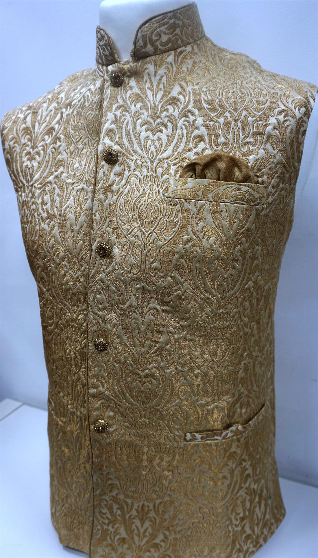 Gold Mens Brocade Waistcoat
