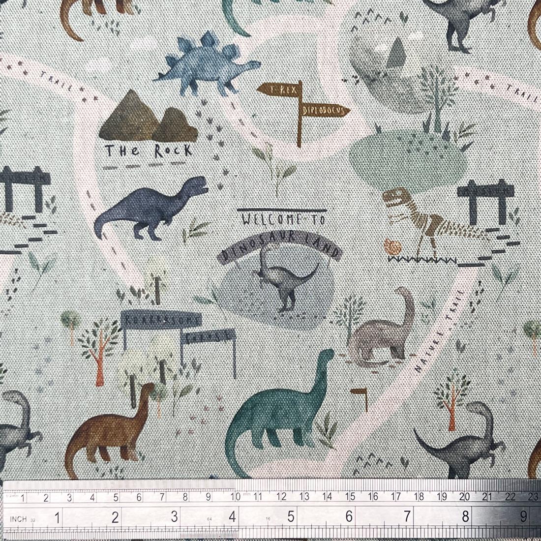 Mint Digital Print Cotton Dinosaur Land