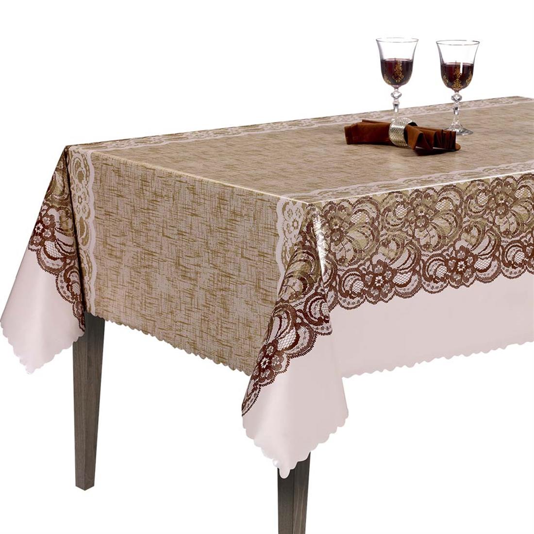 Brown Printed Lace Effect - Heavy Duty Waterproof Pvc Coated Vinyl Fabric