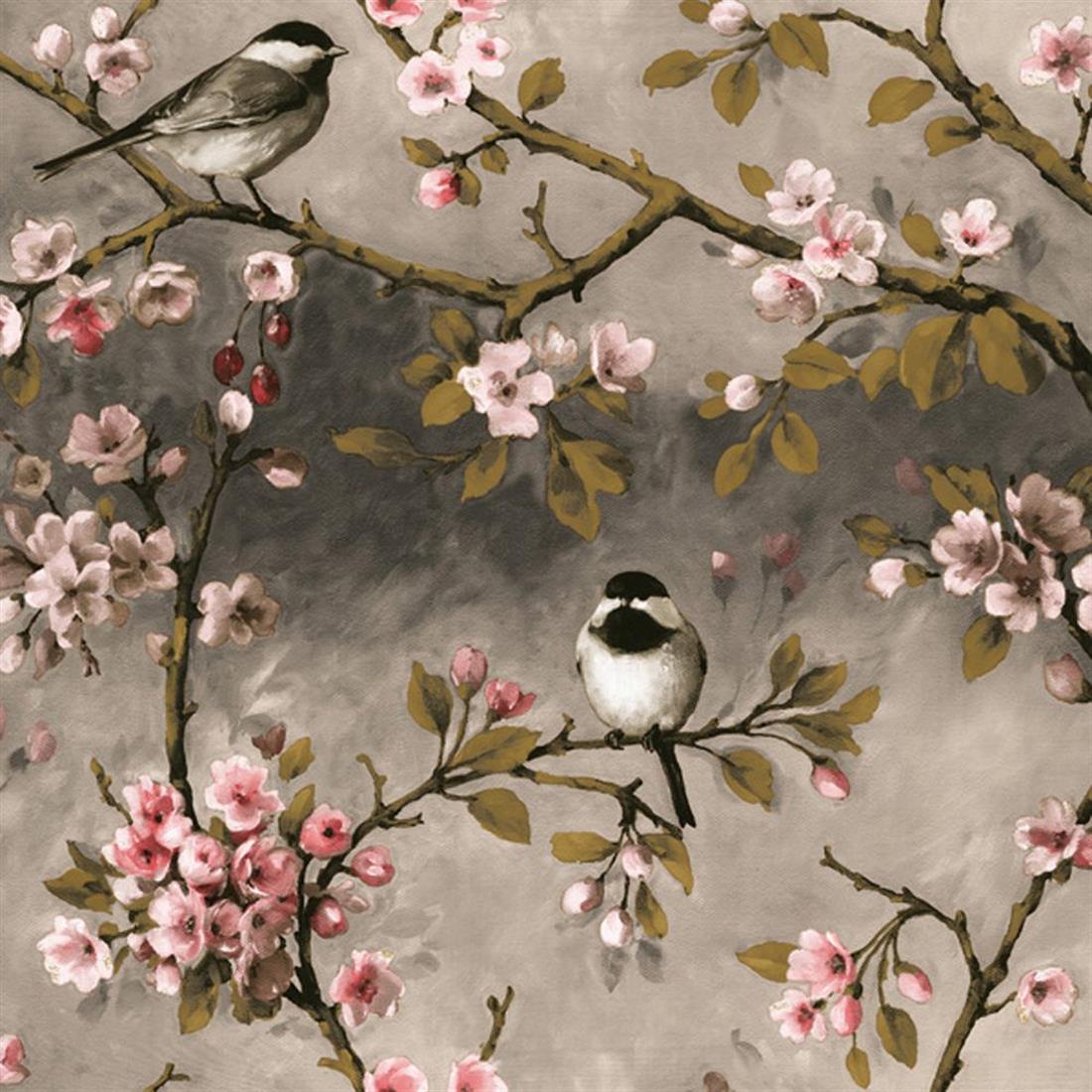 Beige Printed Blossom Bird - Heavy Duty Waterproof Pvc Coated Vinyl Fabric